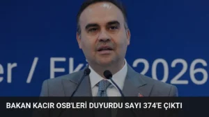 Bakan Kacır OSB’leri Duyurdu Sayı 374’e Çıktı